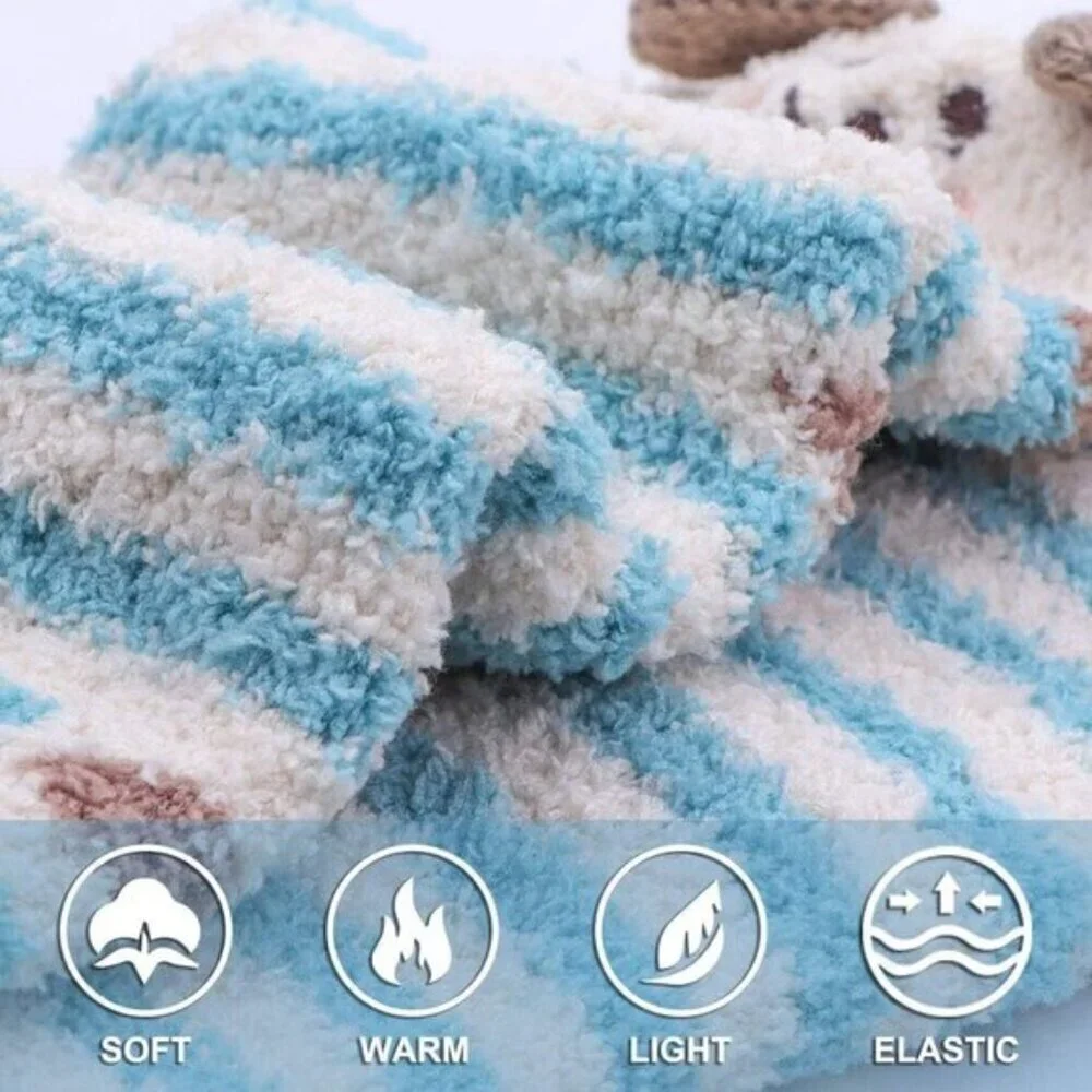 Women’s Plush Slipper Socks 5-Pair Warm Fuzzy Cozy Cat Dog Paw Size 6-10